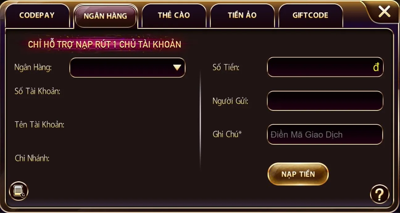 Nạp tiền Sunwin qua tài khoản ngân hàng
